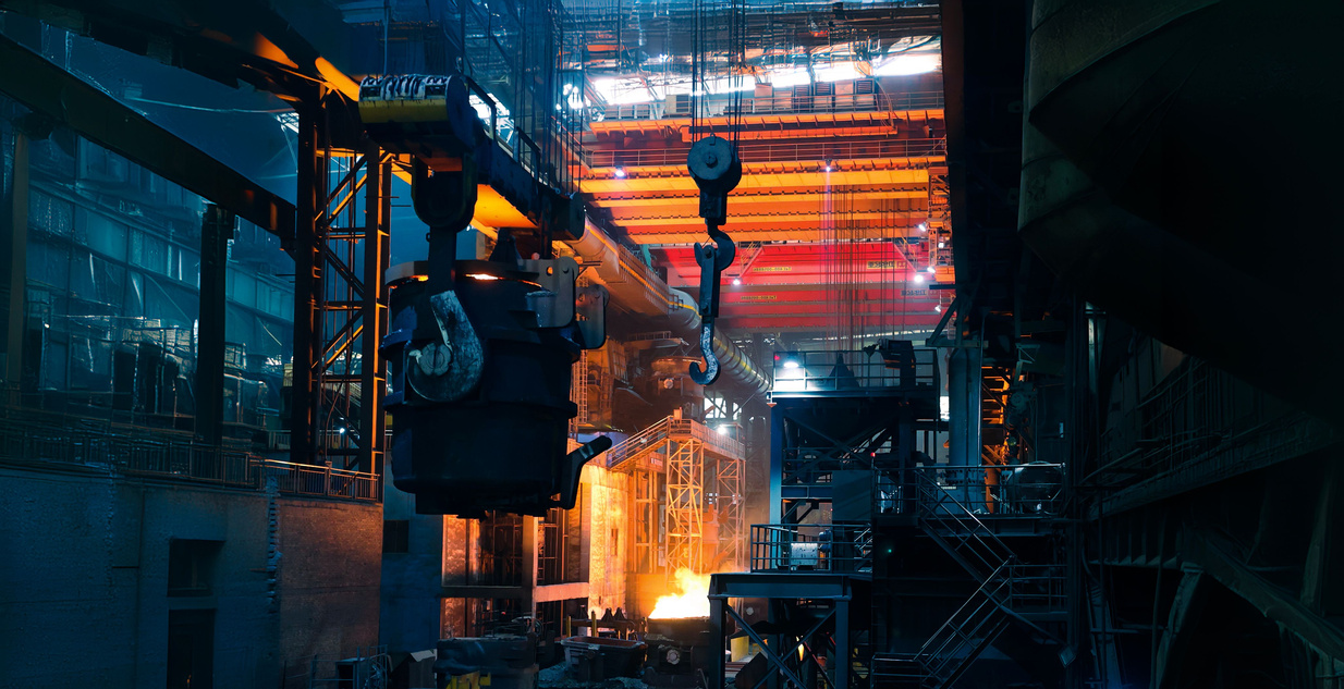 Overhead crane working in a steel plant